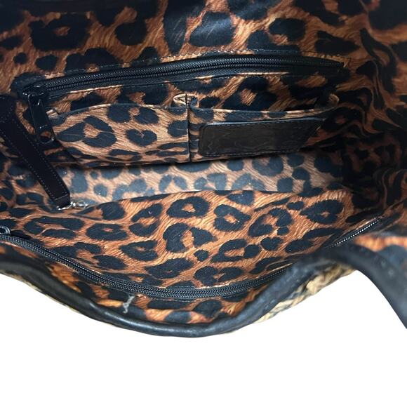 Brighton Woven Tan Straw Shoulder Bag Handbag Purse Black Croc Leather Handles - Picture 9 of 15